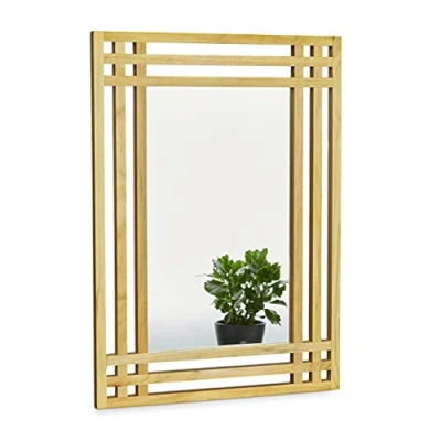 Afbeelding van Relaxdays wandspiegel houten rand badkamerspiegel dennenhout spiegel groot
