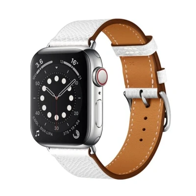Afbeelding van Apple Watch Lederen bandje Wit Geschikt voor 42mm / 44mm 45mm 49mm