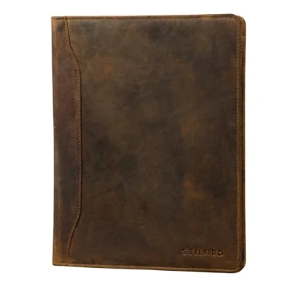 Afbeelding van STILORD &#039;Scott&#039; Organizer van leer, A4, vintage, aktetas, zakelijk, conferentie, 12,2 inch, echt Medium bruin, koffer