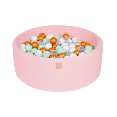 Afbeelding van Ronde Ballenbak set incl 200 ballen 90x30cm Licht Roze Ballenbakje.nl Wit Goud Transparant Mint