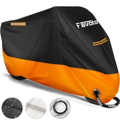 Image de Favoto Housse Moto Extérieure Imperméable XXXL UV Scratch Excréments d&#039;Oiseaux Protection Intérieure Résistante à la Chaleur 265x105x125cm avec 2 Boucles Coupe Vent