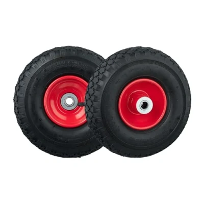 Afbeelding van Relaxdays 2 stuks kruiwagenwielen 3.00 4 met stalen velg voor as 16 mm, 100 kg, zwart/rood