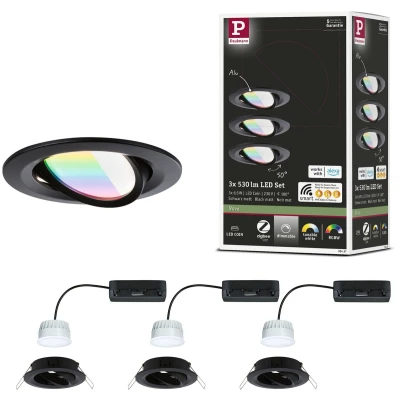 Afbeelding van LED inbouwlamp Nova Coin rond 84mm 50 RGBW+ 3x6W 3x500lm 230V Zwart mat Aluminium