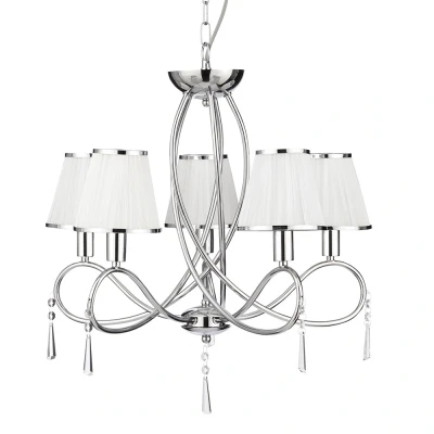 Afbeelding van Simplicity kroonluchter, 5 lamps, stof, chroom/wit, E14
