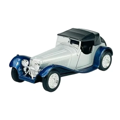 Afbeelding van Welly Jaguar SS 100 zilver met blauw zachte top cabriolet 1935 1940 1/34 1/39 metaal model auto sterven gegoten