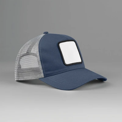 Afbeelding van Beechfield 5 panel trucker pet met vierkante patch B636 Slate Blue/Light Grey