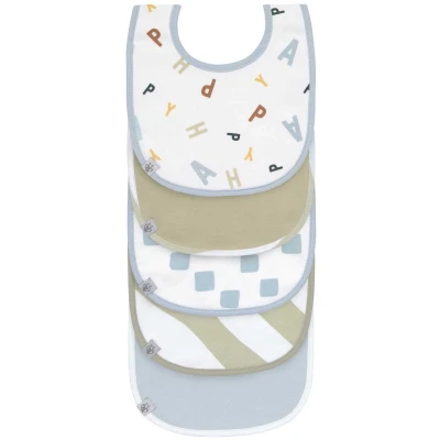Afbeelding van LÄSSIG Ensemble de bavoirs pour enfants (5 pièces) avec fermeture Velcro en coton imperméable/Value Pack Bib Happy Fruits light blue kaki