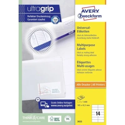 Afbeelding van AVERY Zweckform 6136 Étiquettes d&#039;adresse (350 plus 70 étiquettes adhésives supplémentaires, 105 x 42,3 mm sur A4, papier mat, d&#039;expéditeur imprimables, autocollantes