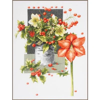 Afbeelding van Borduurpakket Holly Jolly Amaryllis aida Marjolein Bastin (Lanarte)