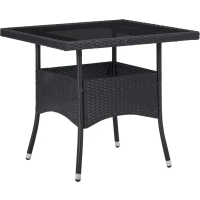 Afbeelding van Tuintafel poly rattan en glas zwart