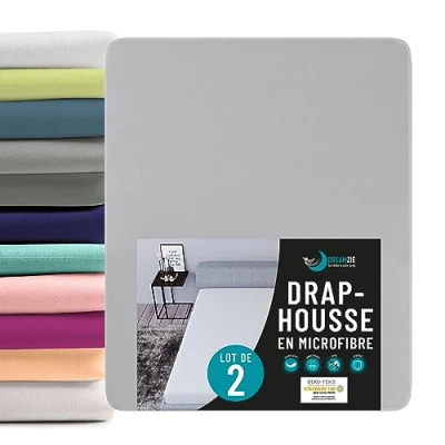 Afbeelding van Dreamzie Set van 2 hoeslakens, 90 x 190/200 cm, microvezel (100% polyester), Oeko Tex tingrijs hoeslaken cm voor kinderen