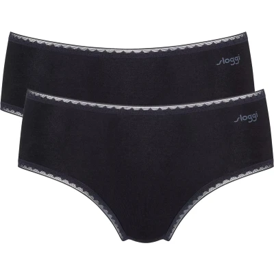 Afbeelding van Sloggi dames Basic Midi GO organische slip 2 pack XS Zwart