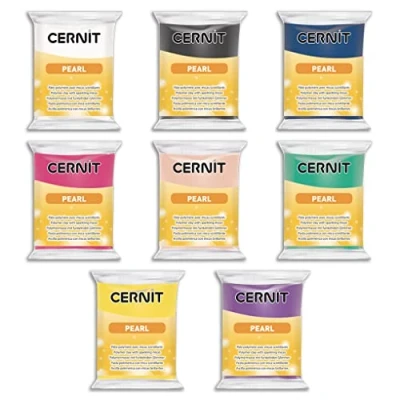Afbeelding van CERNIT Een pak met 8 polymeerdeeg, glittereffect Pearl boetseerklei verschillende kleuren blokken van 56 g CE0860008K01C