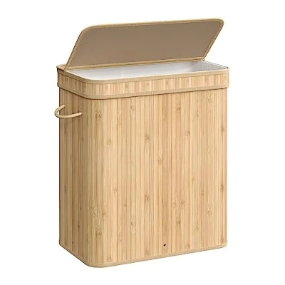 Afbeelding van SONGMICS Wasmand van bamboe met deksel en handgrepen, waszak afneembaar machinewasbaar, 100 liter, voor bijkeuken, slaapkamer, woonkamer, natuurlijke kleur LCB063N01