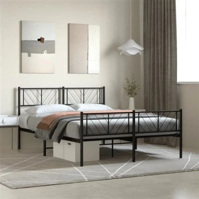 Afbeelding van vidaXL Bedframe met hoofd en voeteneinde metaal zwart 140x200 cm