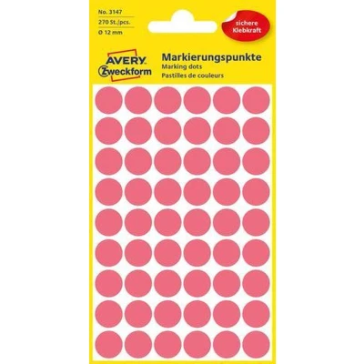 Afbeelding van Avery etiketten diameter: 12 mm, 270 per doos, 54 vel, kleur: rood.