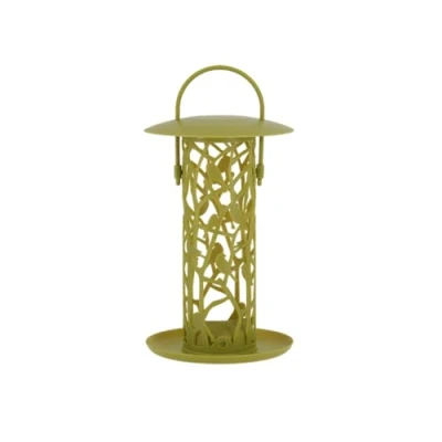 Afbeelding van Vogel voedersilo met tray voor vetbollen groen kunststof 27 cm Vogelvoederhuisje Vogelvoer voederstation