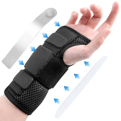 Afbeelding van UZSUZZ Verstelbare polsbandage met ademende metalen spalk voor artritis, peesontsteking, verstuikingen, dames en heren (maat M, rechts)