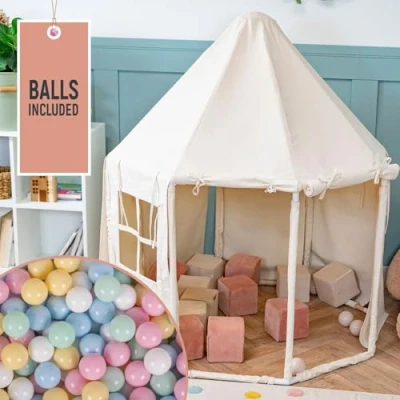 Afbeelding van KiddyMoon Opvouwbare speeltent met 400 ballen, voor kinderen, paviljoen, eenvoudig op te zetten, om binnen en buiten spelen