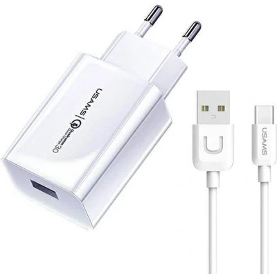 Afbeelding van USAMS USB A naar Type C 18W Snellader Kabel en Stekker 1m