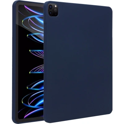 Afbeelding van Accezz Tablet Hoes Geschikt voor iPad Pro 12.9 (2021) / (2020) (2022) Liquid Silicone Backcover met penhouder Donkerblauw