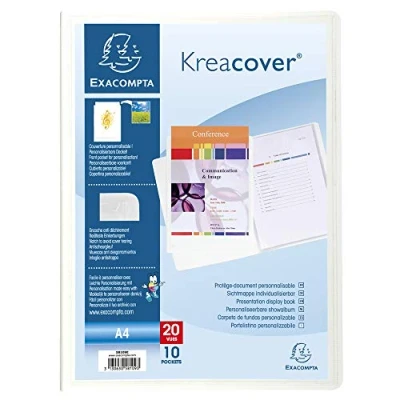 Afbeelding van Exacompta Kréa Cover 58109E presentatiemap, personaliseerbaar, van polypropyleen, binnenhoes glad transparant, 10 vakken voor 20 afbeeldingen, wit