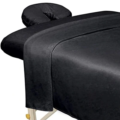 Afbeelding van ForPro 3 delige beddengoedset van hoogwaardige microvezel voor massagetafels, inclusief laken, hoeslaken en gezichtssteunhoes, zwart