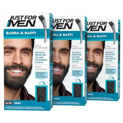 Afbeelding van Just for Men Baard &amp; Snor, baardverf voor heren, zwart, verwijdering van grijs haar, met applicatorkam M55 (3 stuks)