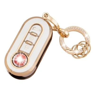 Afbeelding van Koaudb Autosleutelhoes van TPU, compatibel met Fiat 3 Button 500 500L Brava Bravo Doblo Ducato Fiorino Punto Panda Palio Qubo Scudo Sedici Stilo Lancia Flip Folding Key Fob (R Fia W)
