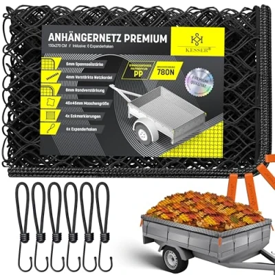 Afbeelding van KESSER® Aanhangernet 1,5 x 2,7 m, fijnmazig, ophangnet met trekkoord en netkoord, containernet voor het vastzetten van de lading, veiligheidsnet, net