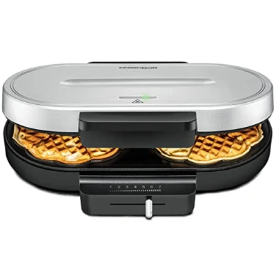 Afbeelding van ROMMELSBACHER WA 1250 wafelmachine, voor 2 hartvormige wafels, elk 16 cm, diameter: antiaanbaklaag, controlelampje, traploos verstelbaar, W, zwart/zilver