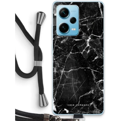 Afbeelding van Case Company® hoesje met Koord geschikt voor Xiaomi Redmi Note 12 Pro Plus Zwart Marmer Telefoonhoesje Bescherming aan alle Kanten en Over de Schermrand