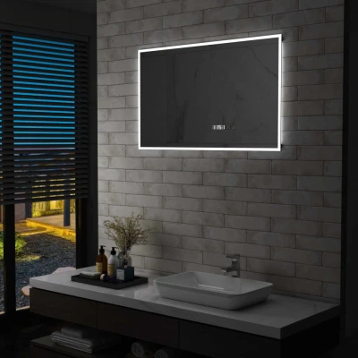 Afbeelding van Badkamerspiegel LED met aanraaksensor en tijdweergave 100x60 cm