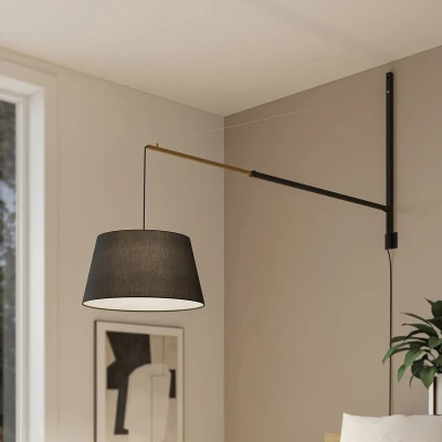 Afbeelding van Lucande wandlamp Beleza, hoogte 150 cm, uitschuifbaar, textiel