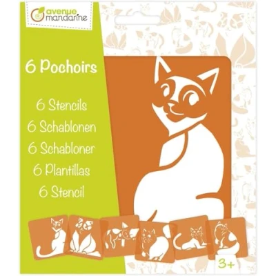 Afbeelding van AVENUE MANDARINE Zak met 6 sjablonen voor kinderen Thema: katten Stencilafmetingen: 15 x cm Creatieve vrije tijd, doe het zelf decoratie PO009C