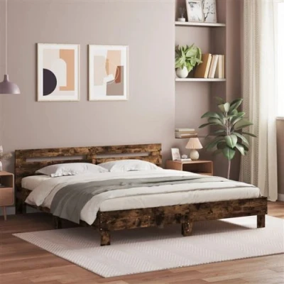 Afbeelding van vidaXL Bedframe met hoofdeinde en LED gerookt eikenkleurig 200x200 cm