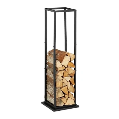 Afbeelding van Relaxdays brandhoutrek binnen hoog smal haardhoutrek woonkamer open haard hout