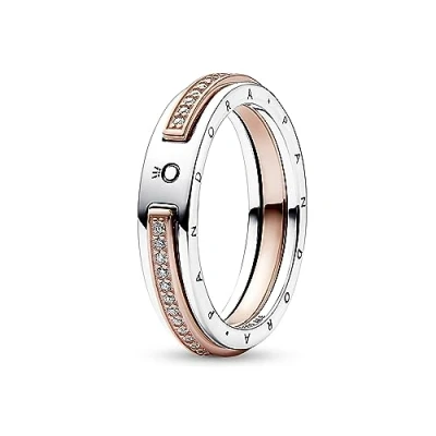Afbeelding van Pandora Handtekening ring logo tweekleurig pavé, Sterling zilver, Zirkonia