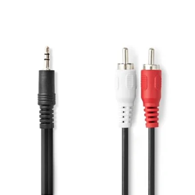 Afbeelding van Nedis Stereo Audiokabel 3,5 mm Male 2x RCA Vernikkeld 3.00 m Rond Zwart Label