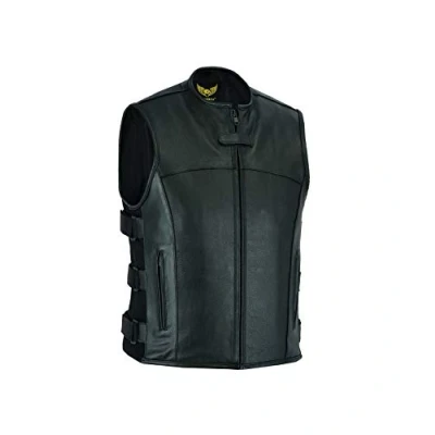 Afbeelding van Leatherick Heren Motorcycle Warrior Style Tactical Leather Waistcoat Biker Vest (2XL) Zwart