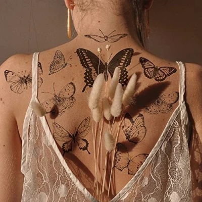 Afbeelding van Everjoy Realistische waterdichte tijdelijke tatoeages, zwarte vlinder, gastgeschenken, themadecoraties en cadeaus voor vrouwen