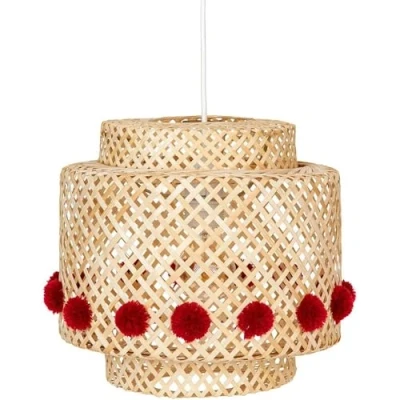 Afbeelding van Atmosphera Kids kinderlamp/Hanglamp bamboe met pompons Ø30xH28cm Beige