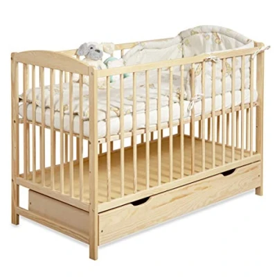 Afbeelding van moto MOLTICO babybed met lade, transformeert in een kinderbed, hoogte verstelbaar, 60 x 120 cm, houten beschermrails, uniseks babybed, bruin