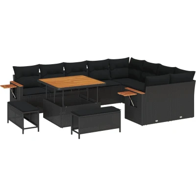 Afbeelding van vidaXL 12 delige Tuin Sofa Set met Kussens Zwart Poly Rattan Acacia