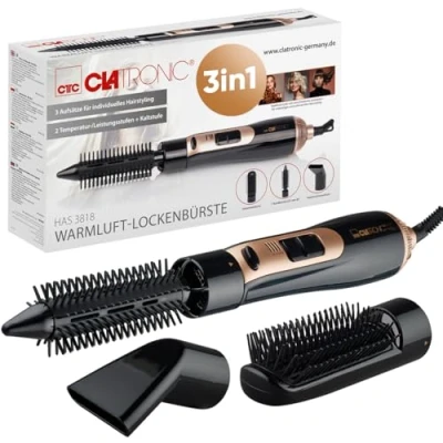 Afbeelding van Clatronic® HAS 3818 Heteluchtborstel met 3 opzetstukken, voor alle haarlengtes, blaasborstel koud niveau Style Fix, 2 standen, ronde haardroger, kabel