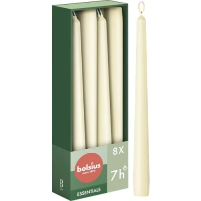 Afbeelding van Bolsius 8 kaarsen Ivoor 24,5 cm Decoratieve voor binnen 7 uur brandduur Ongeparfumeerd 50% Veganistische natuurlijke was Zonder palmolie