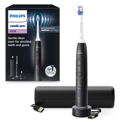 Image de Philips Brosse À Dents Électrique Sonicare Série 6500 Noire + Étui De Voyage Hx7411/02