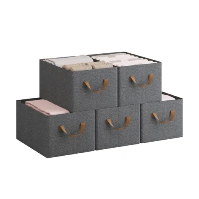 Afbeelding van WOLTU ABB08gbn 5 Set van opvouwbare opbergdozen stof, 37,5 x 20 26 cm, grijs
