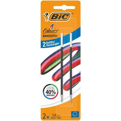Afbeelding van BIC Balpenvulling, 4 kleuren, glad, medium punt, 1 mm, etui van 2, blauwe inkt