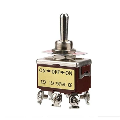 Afbeelding van AC 250 V tuimelschakelaar, 3 standen, ON OFF 6 polige 12 mm houder
